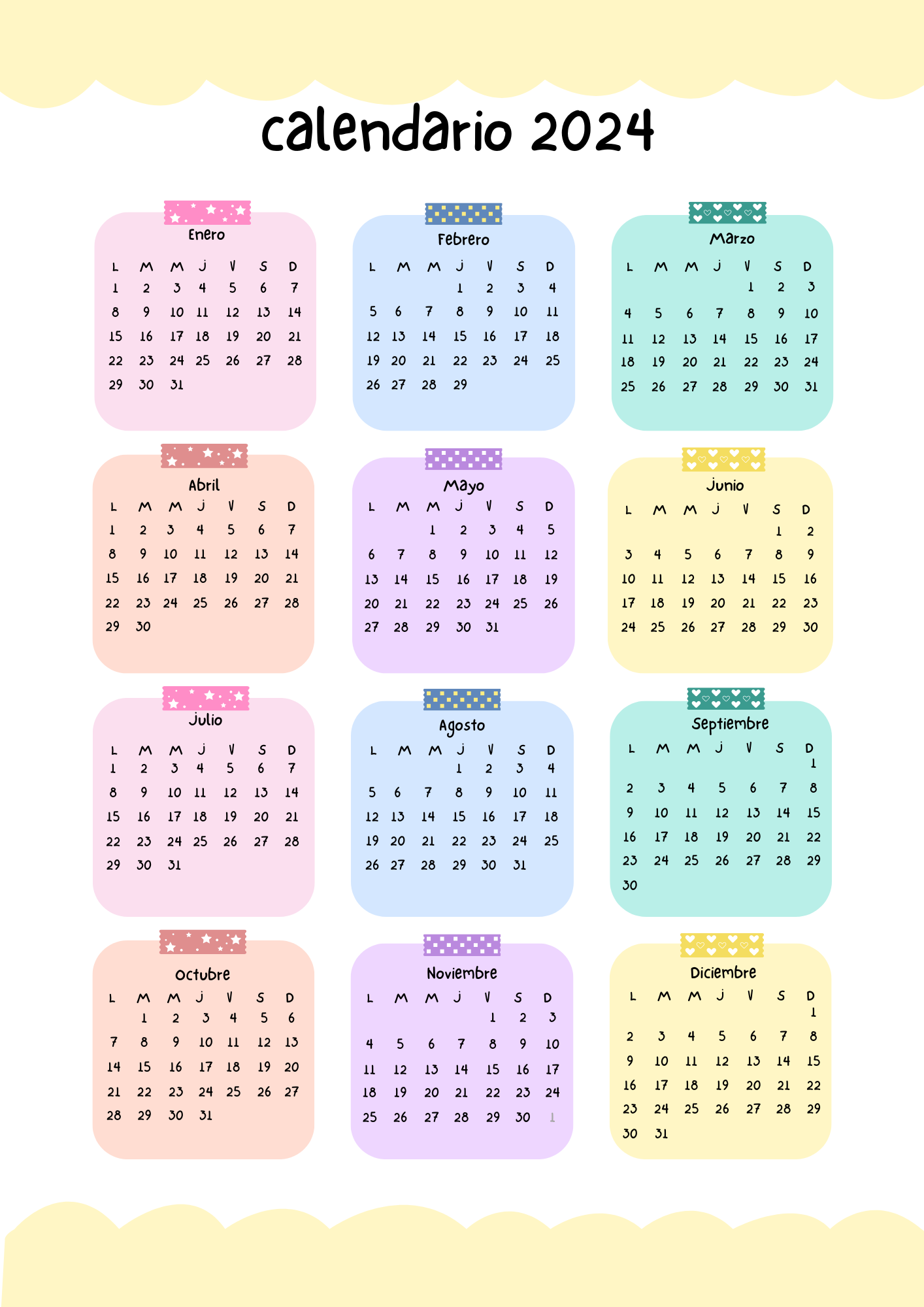 Calendario anual colorido 2024 (JPG)