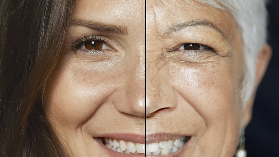 Collage de mujer vieja y joven