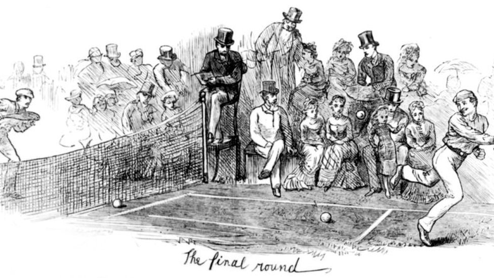 Un grabado de la final de Wimbledon de 1879