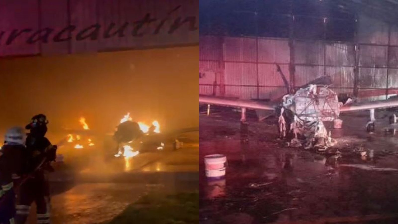 Imágenes ataque incendiario en Club Aéreo de Curacautín. Avionetas completamente afectadas por las llamas