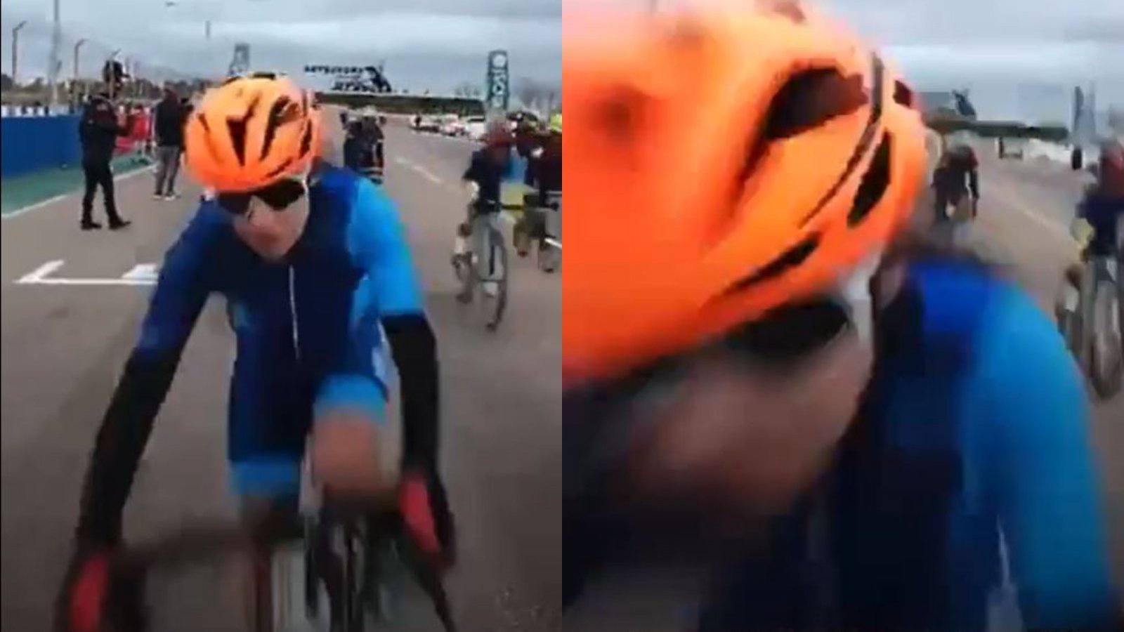 Captura del momento en el que la periodista Mariela Arce es atropellada por una ciclista durante una competición realizada en Mendoza, Argentina.