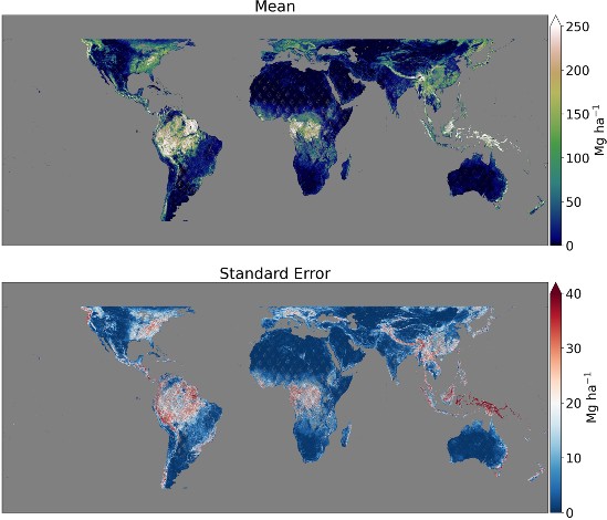 Visualización en un mapa de datos de GEDI