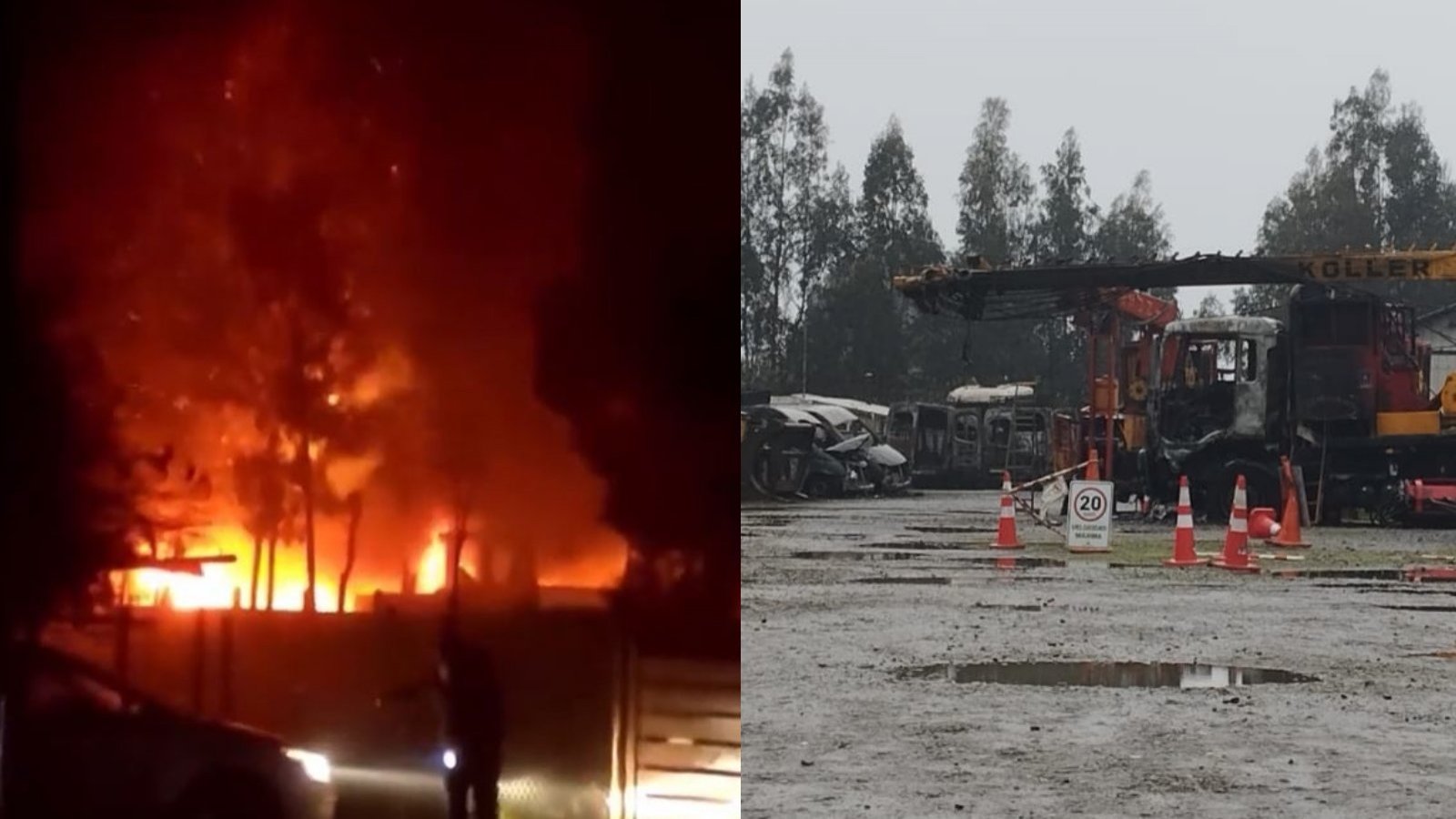 Imágenes de atentados incendiarios registrados este martes 16 de agosto en la Provincia de Arauco