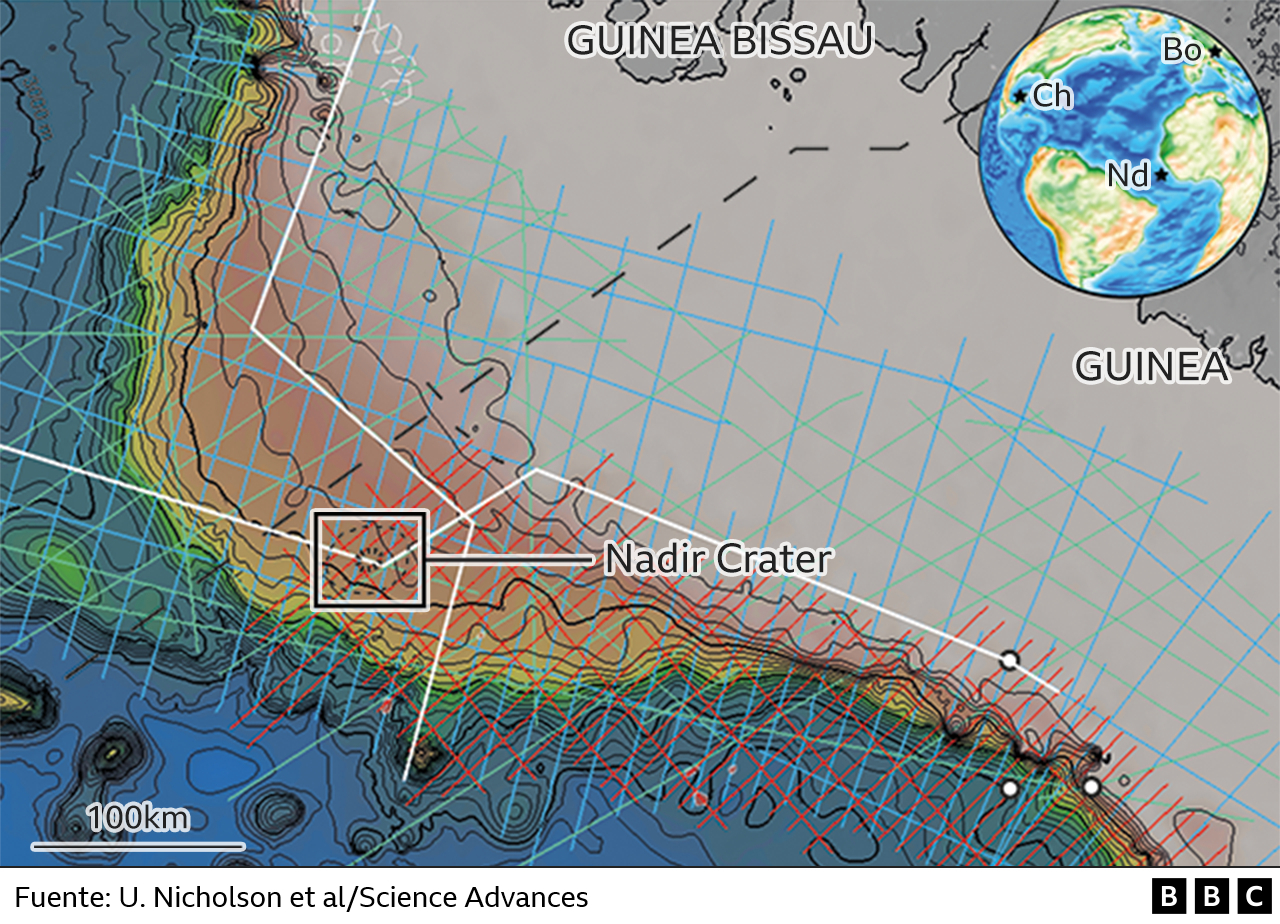 Mapa del cráter de Nadir.