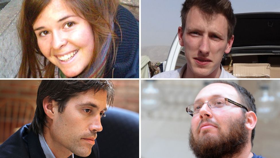 los trabajadores humanitarios Kayla Mueller y Peter Kassig, y los periodistas Steven Sotloff y James Foley.