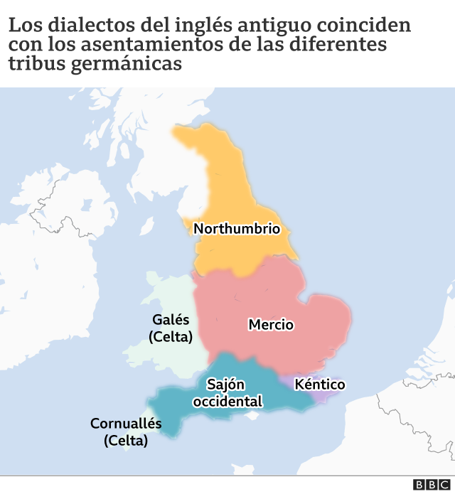 Mapa de los dialectos del inglés antiguo