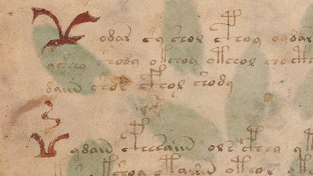 Página del Manuscrito de Voynich con el glifo de pájaro