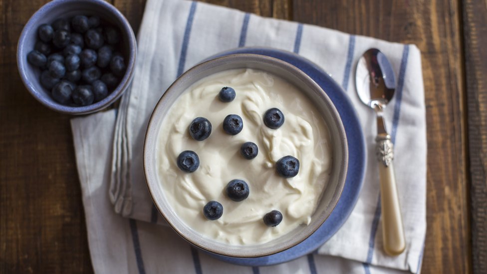 Plato de yogur con arándanos