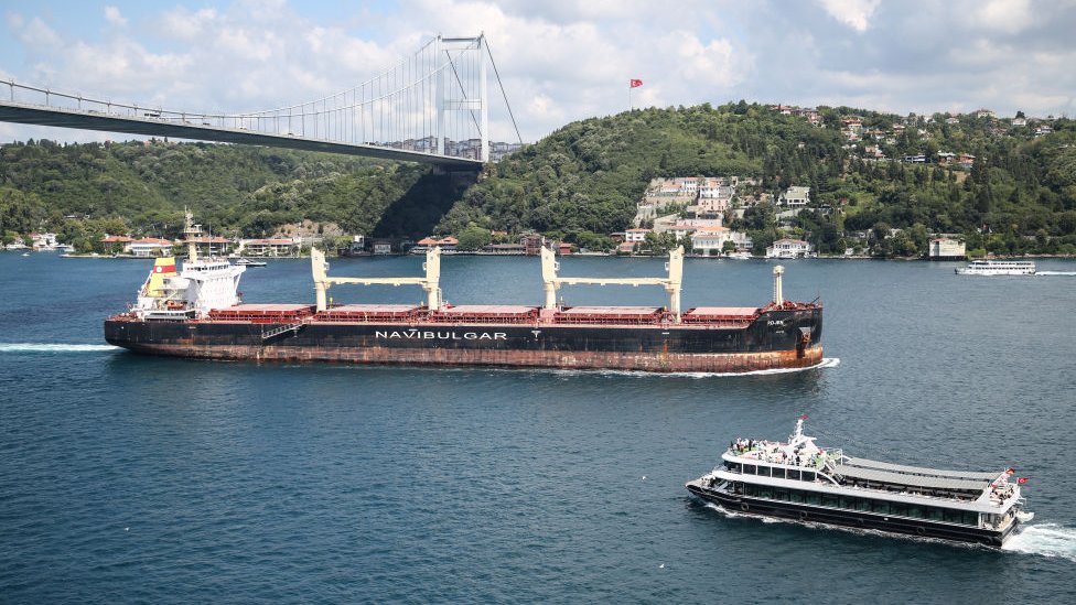 Barco con grano ucraniano en el Mar Negro.