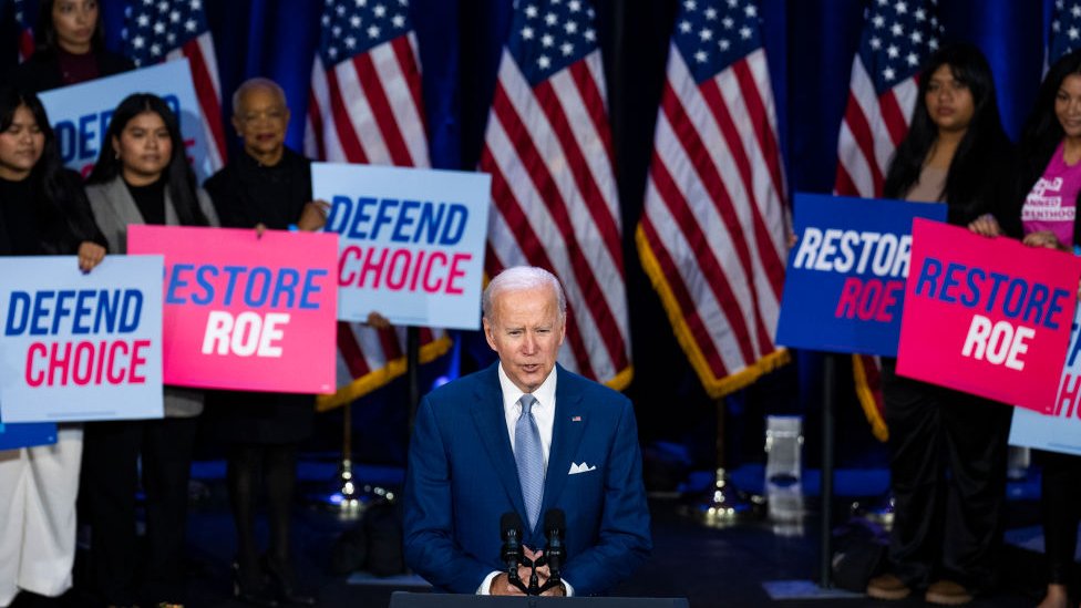 El presidente Joe Biden en un mítin.