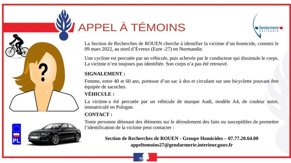 Aviso público divulgado por la policía en busca de testigos.