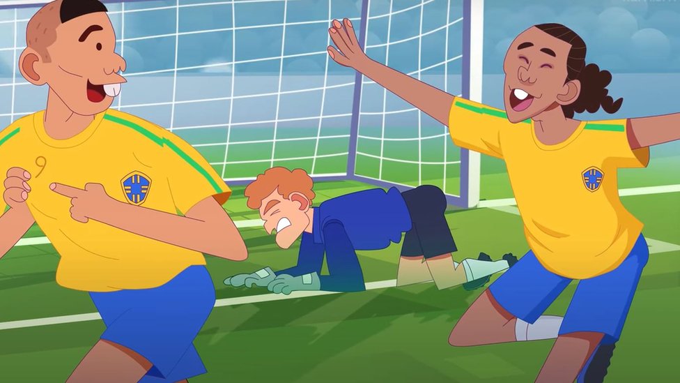 Animación de uno de los goles de Ronaldo en la final del Mundial 2002 de Brasil contra Alemania.