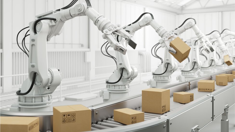 Robots en una fábrica.