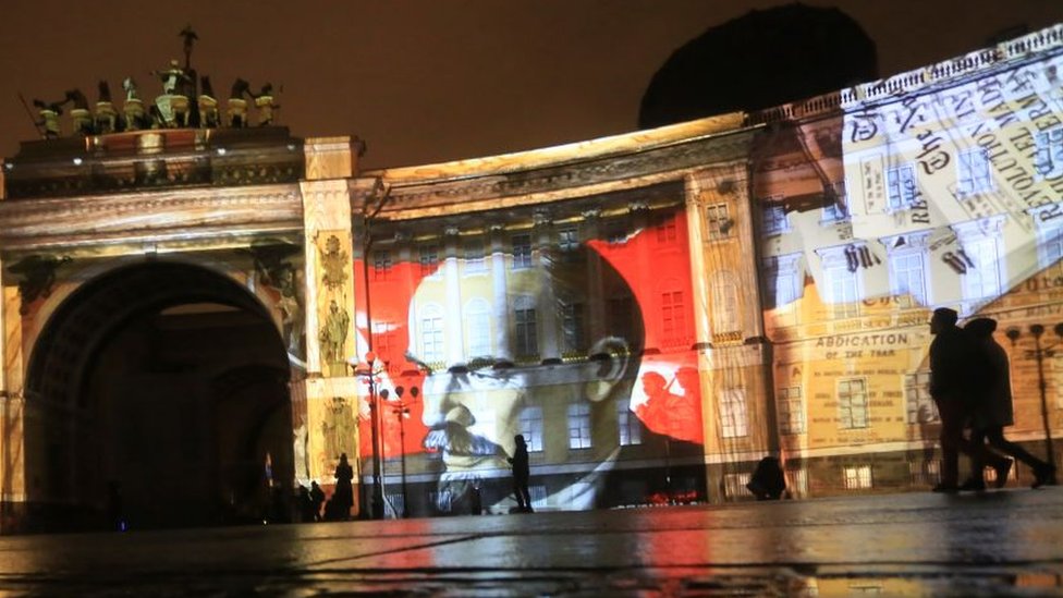 Una imagen de Lenin en San Petersburgo en 2017.