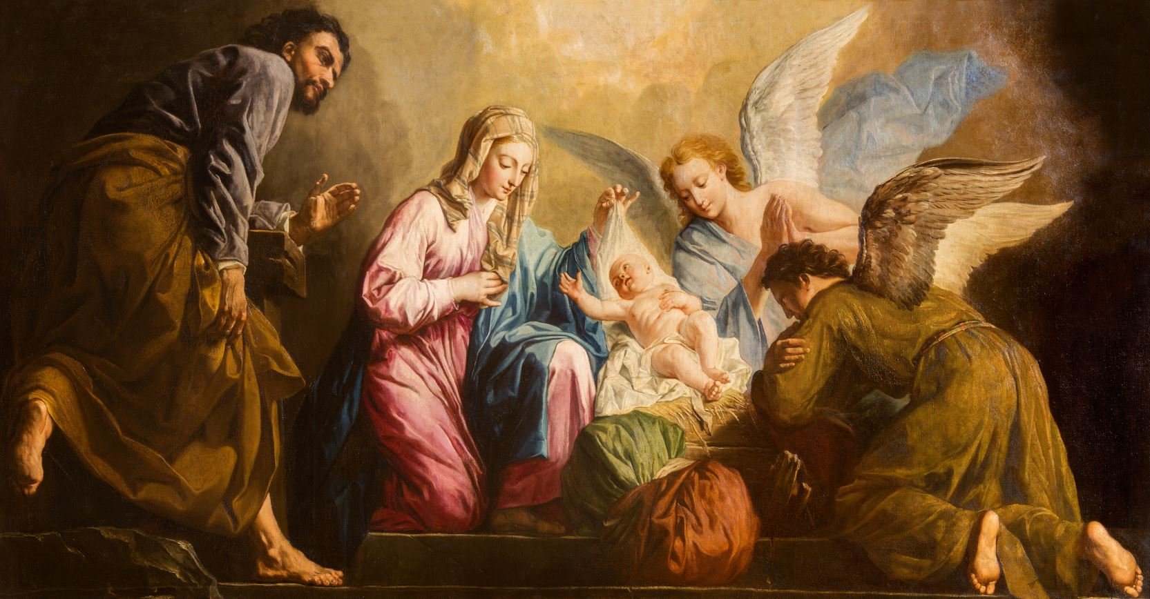 Pintura de la Natividad de Giovanni Antonio Pellegrini (1725-1727) en el presbiterio de la iglesia Salesianerkirche, en Viena.