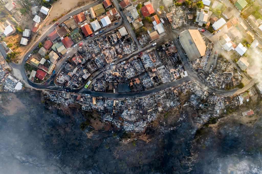 Foto aérea tras el incendio en Chile