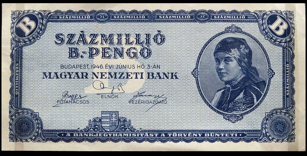 Billete de cien trillones de pengős,