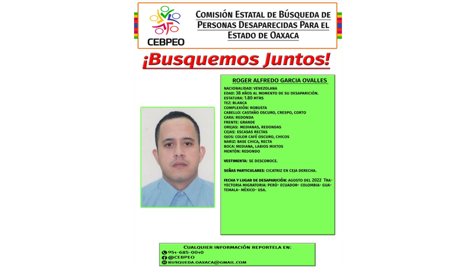 Boletín de búsqueda de Roger García Ovalles