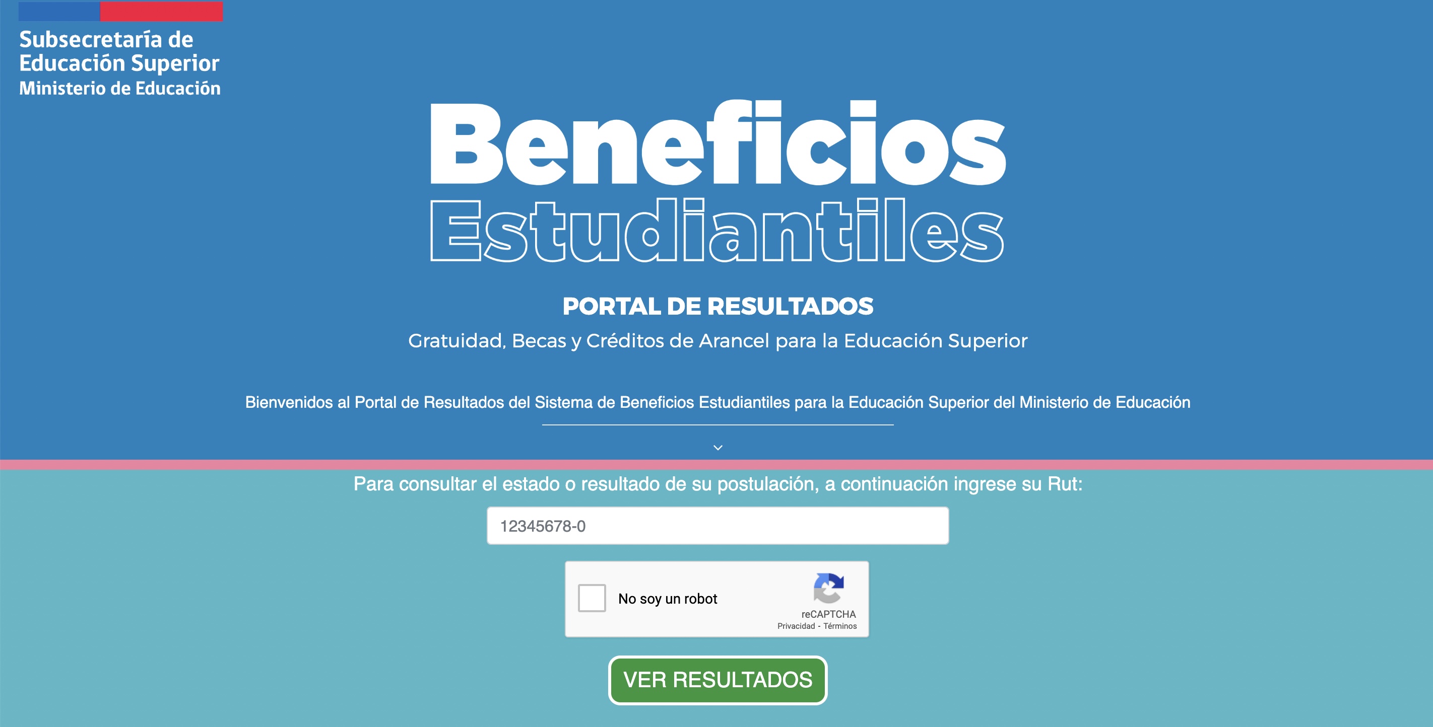 Captura del sitio web de beneficios estudiantiles, para revisar los resutados del FUAS.