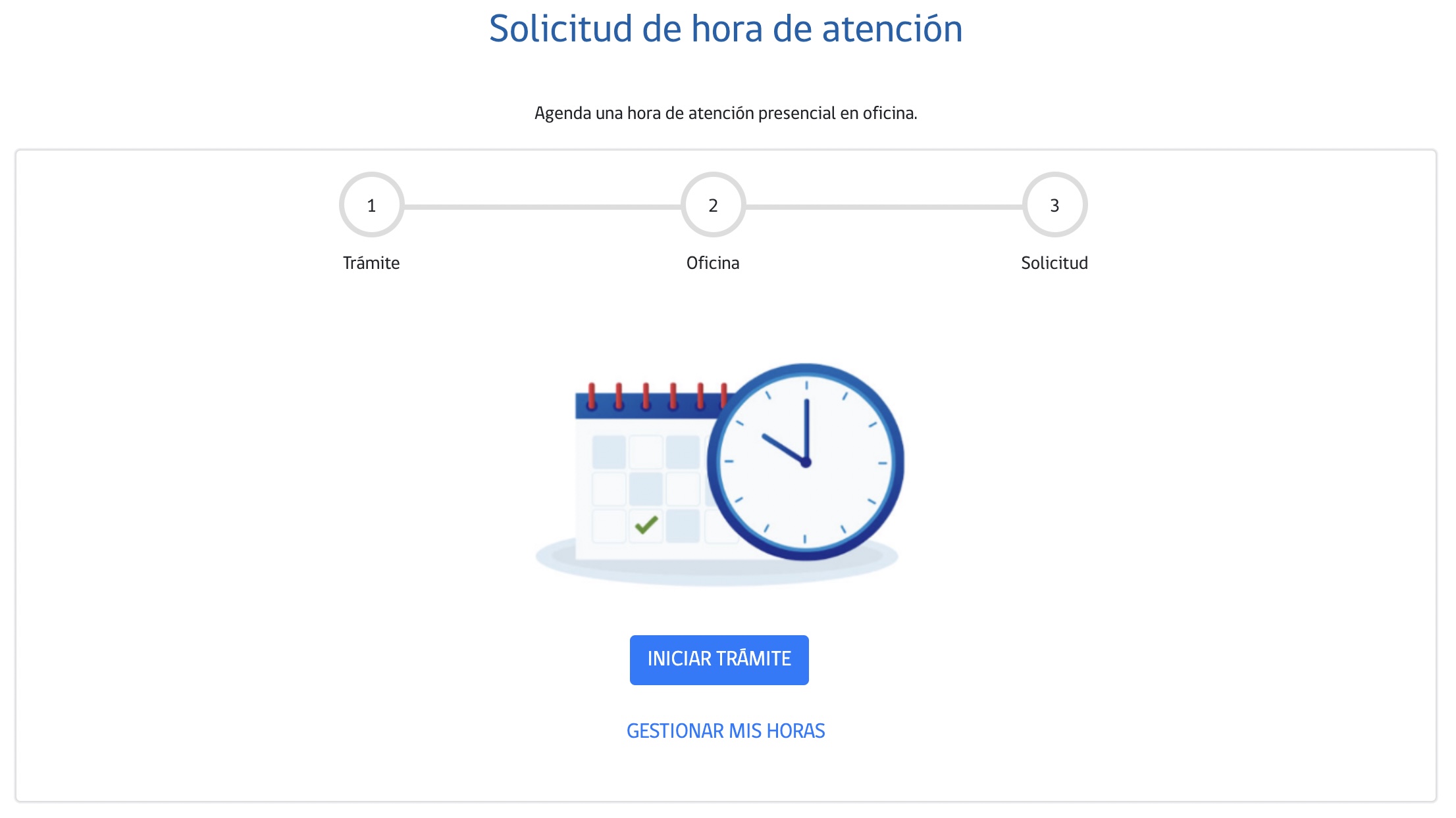 Captura de pantalla de la página del Registro Civil, en la sección de solicitar hora.