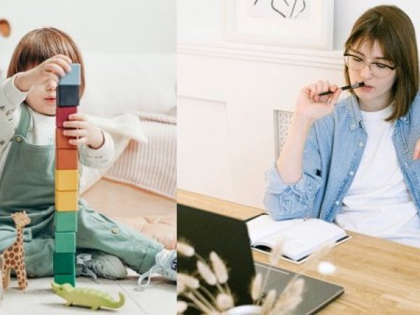 Niña y adulta concentradas en actividades