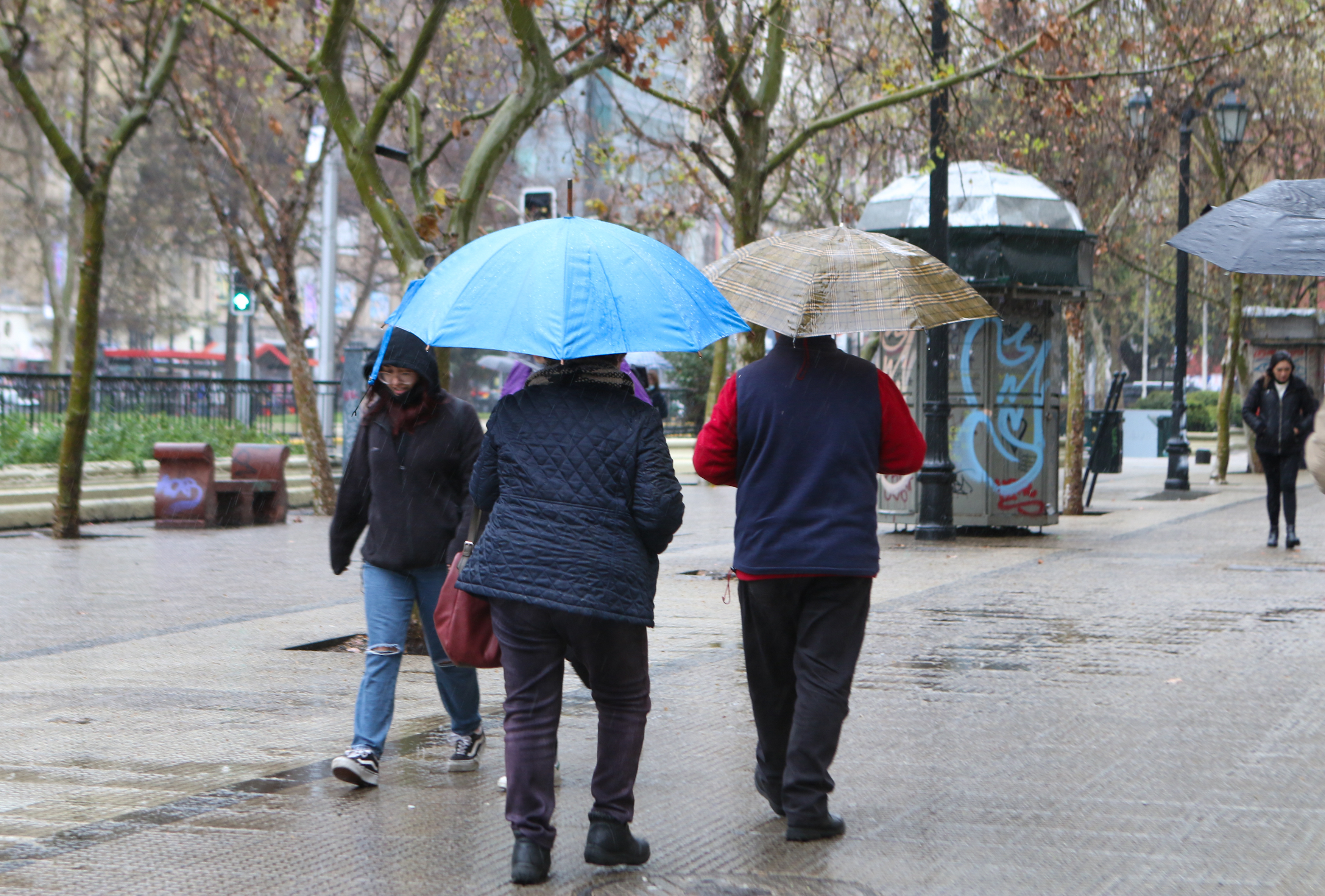Personas caminando con paragua bajo la lluvia.