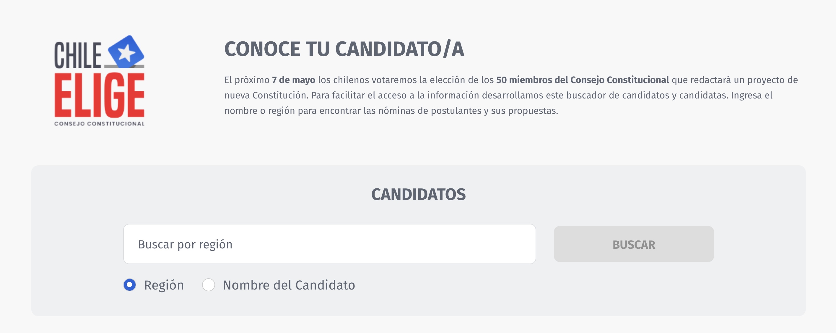Captura de pantalla de la página web de 24horas.cl "Conoce a tu candidato/a"
