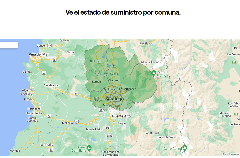 Mapa de cortes de luz de Enel.