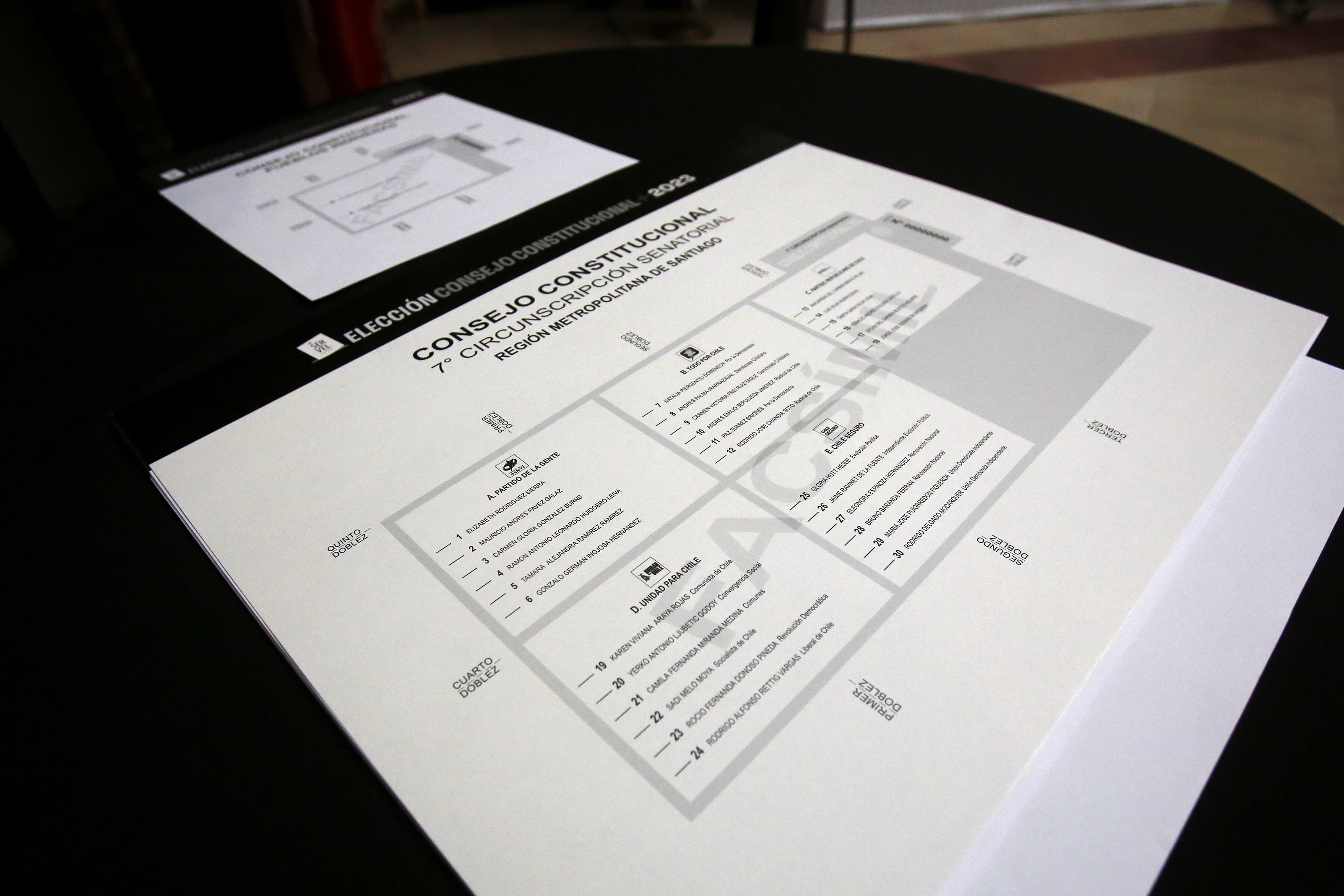 Servel facsímil de voto de cara a elecciones constituyentes.