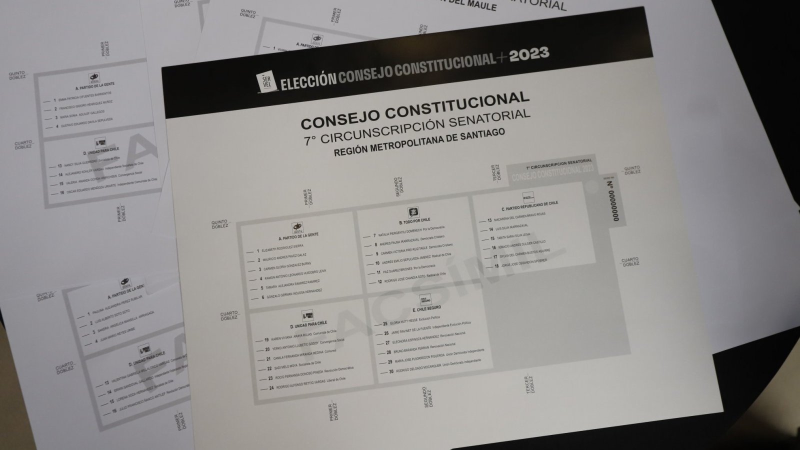 Papeleta de votación de la región Metropolitana.