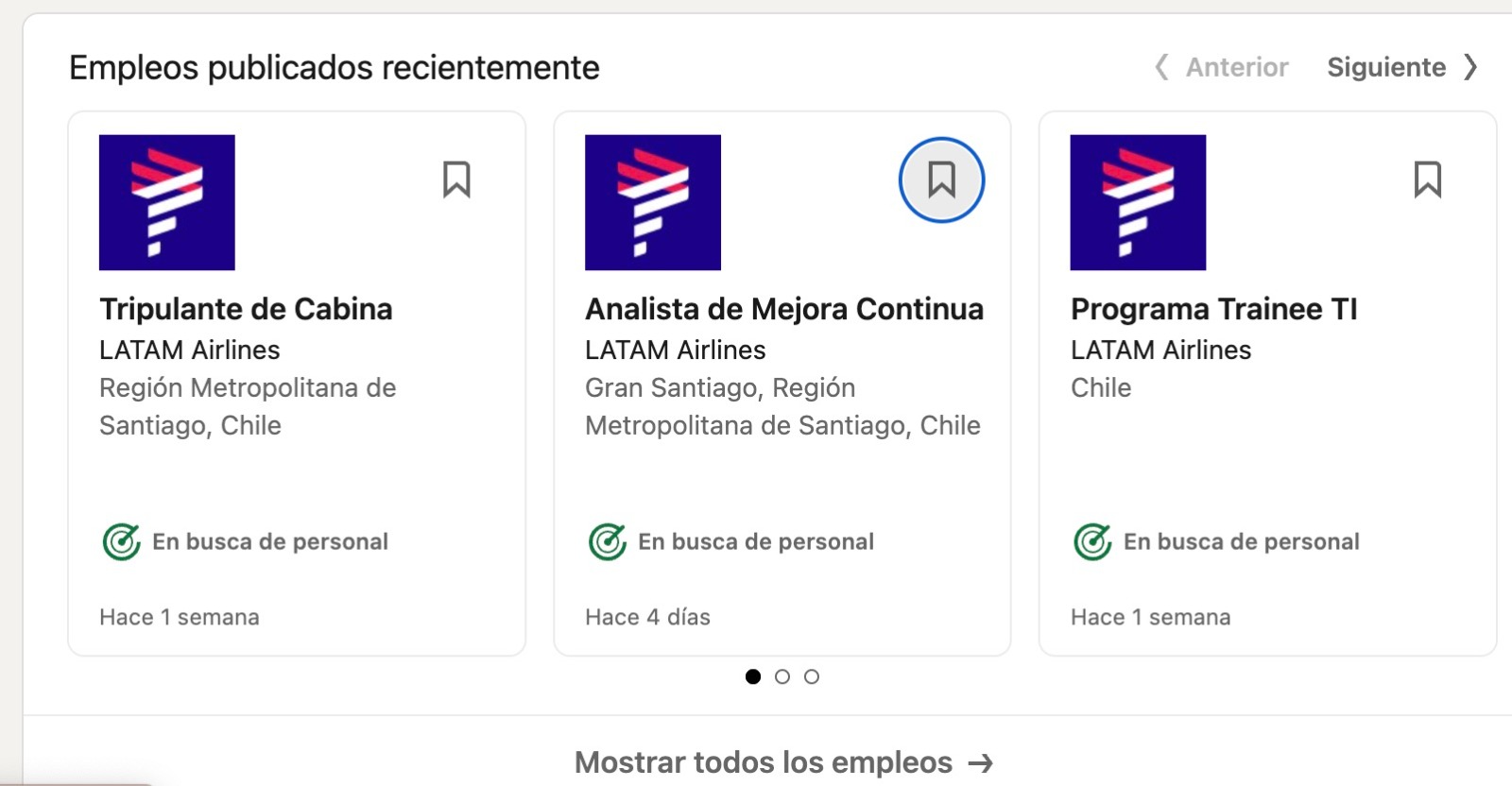 Captura de pantalla del Linkedin de LATAM