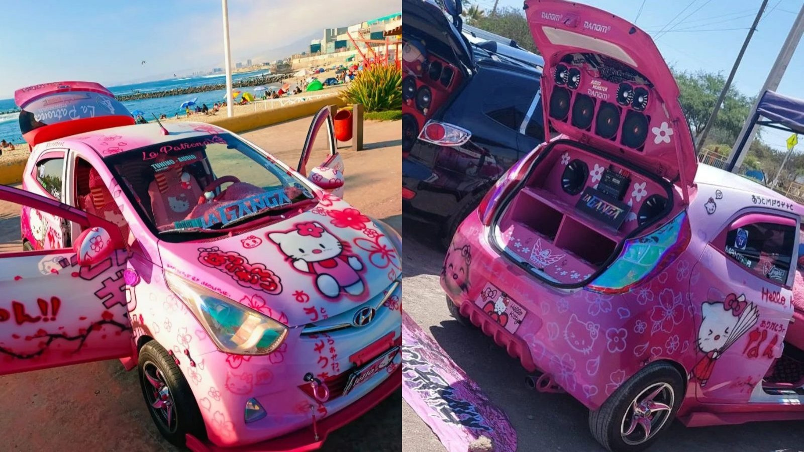 Furor en eventos de tuning por auto pintado de Hello Kitty