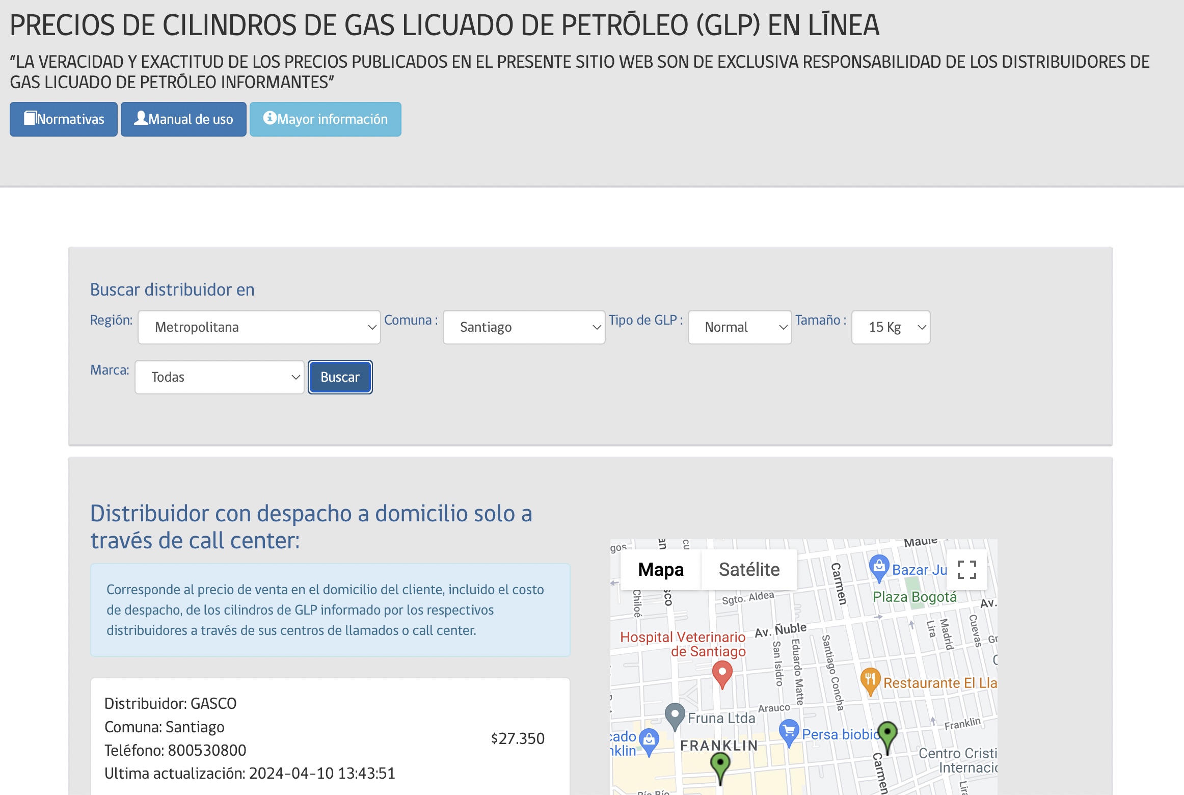 Puntos de ventas para gas licuado