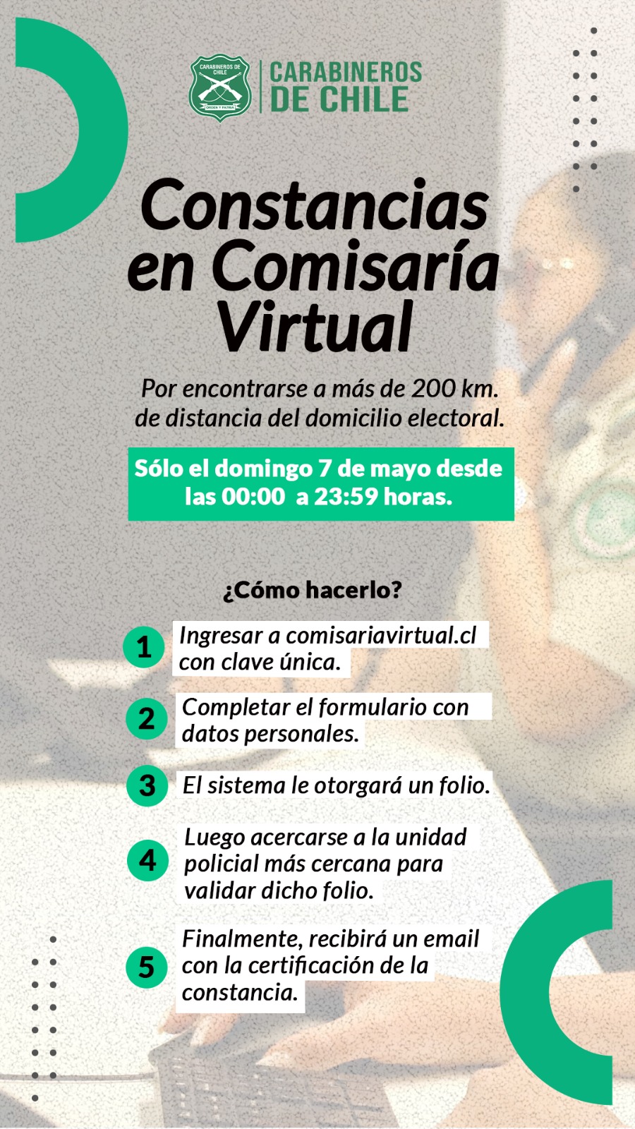 Infografía de Carabineros de Chile sobre constancias en Comisaría Virtual