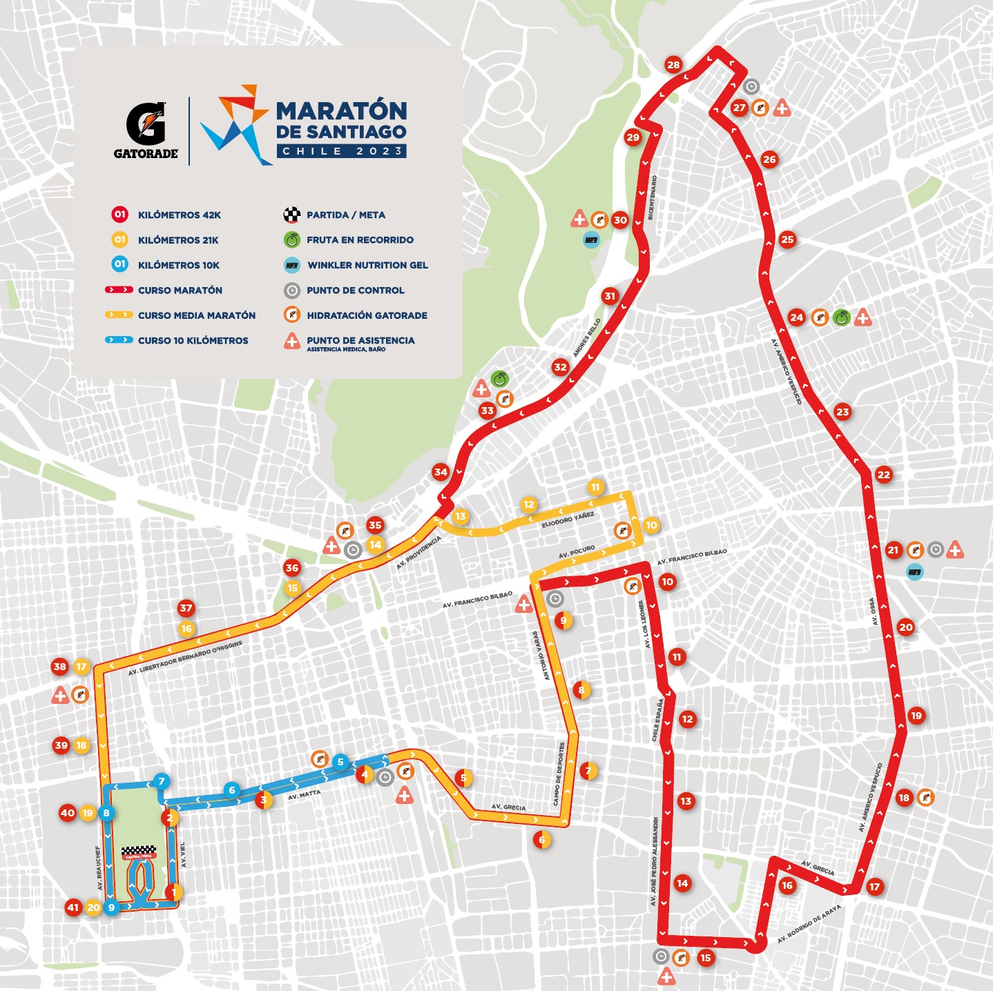Recorrido Maratón de Santiago 2023.