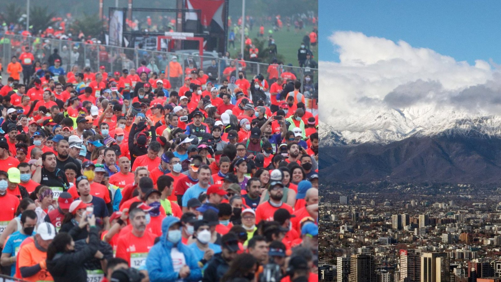 Fotos de la Maratón de Santiago y de la cordillera, vista desde Santiago.