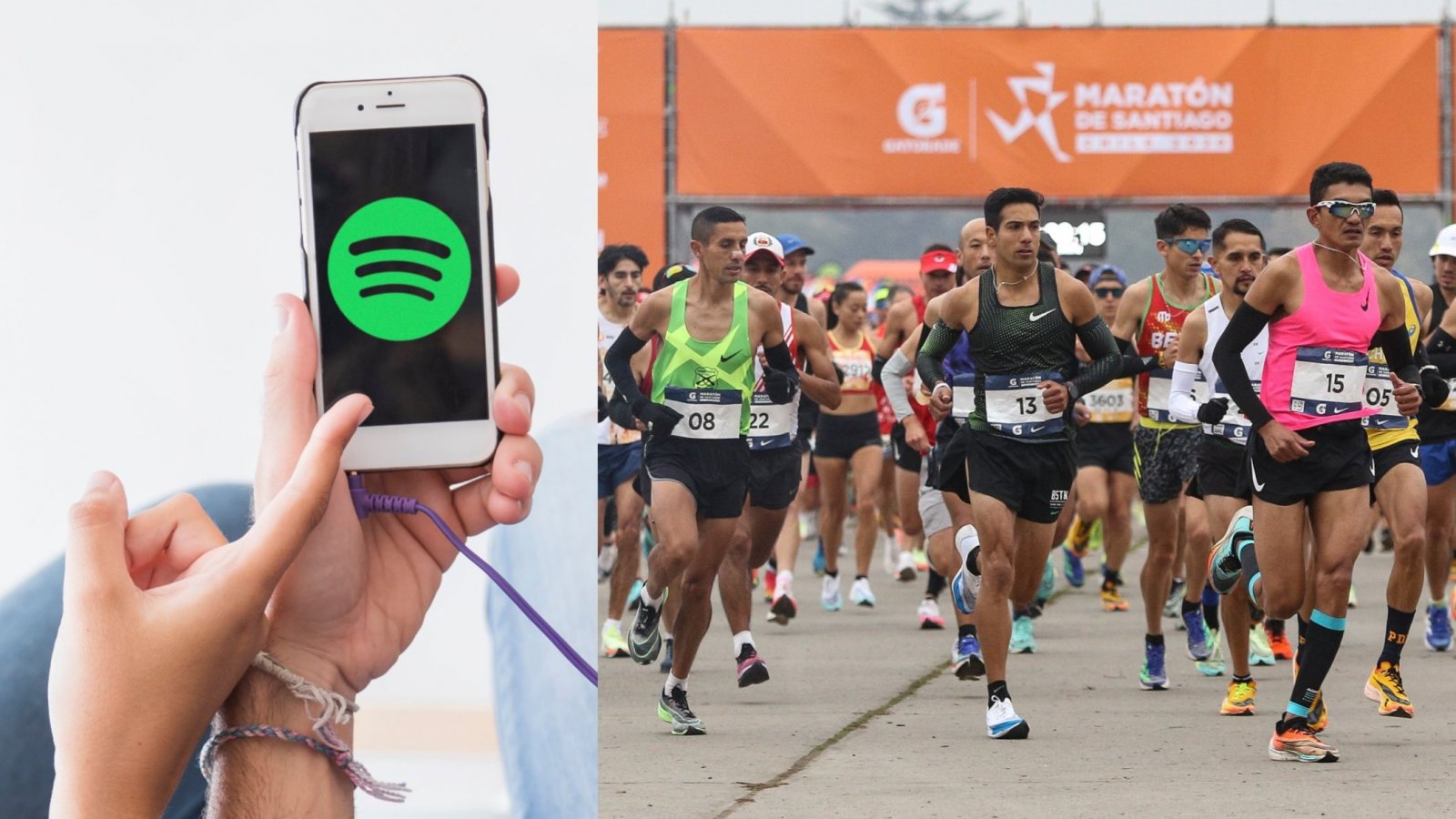 Foto referencial de Spotify y de la Maratón de Santiago.