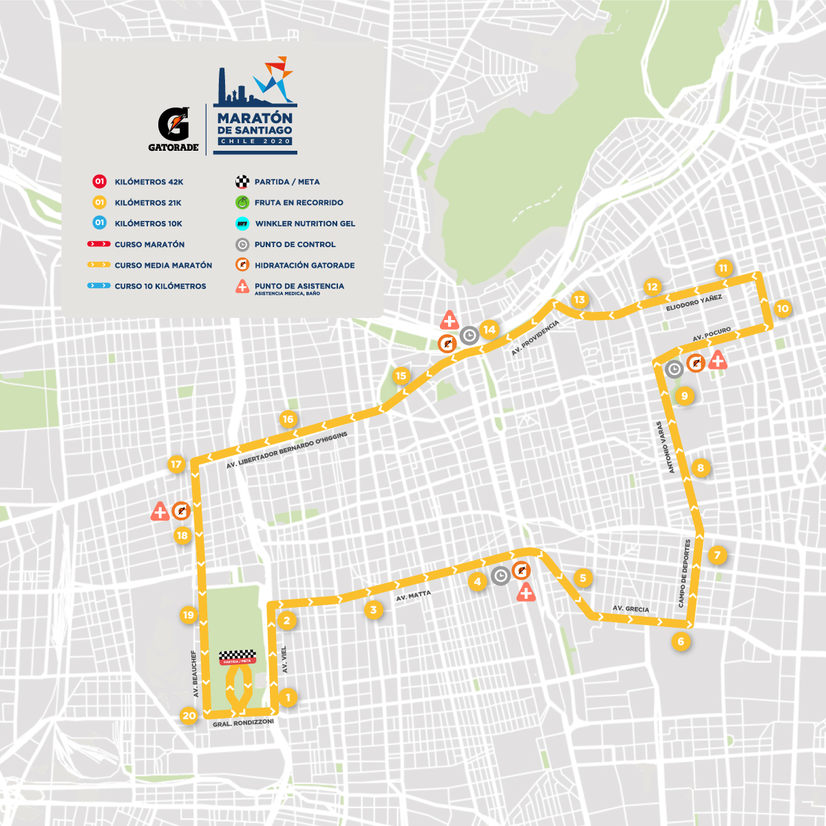 Recorrido 21K Maratón de Santiago.