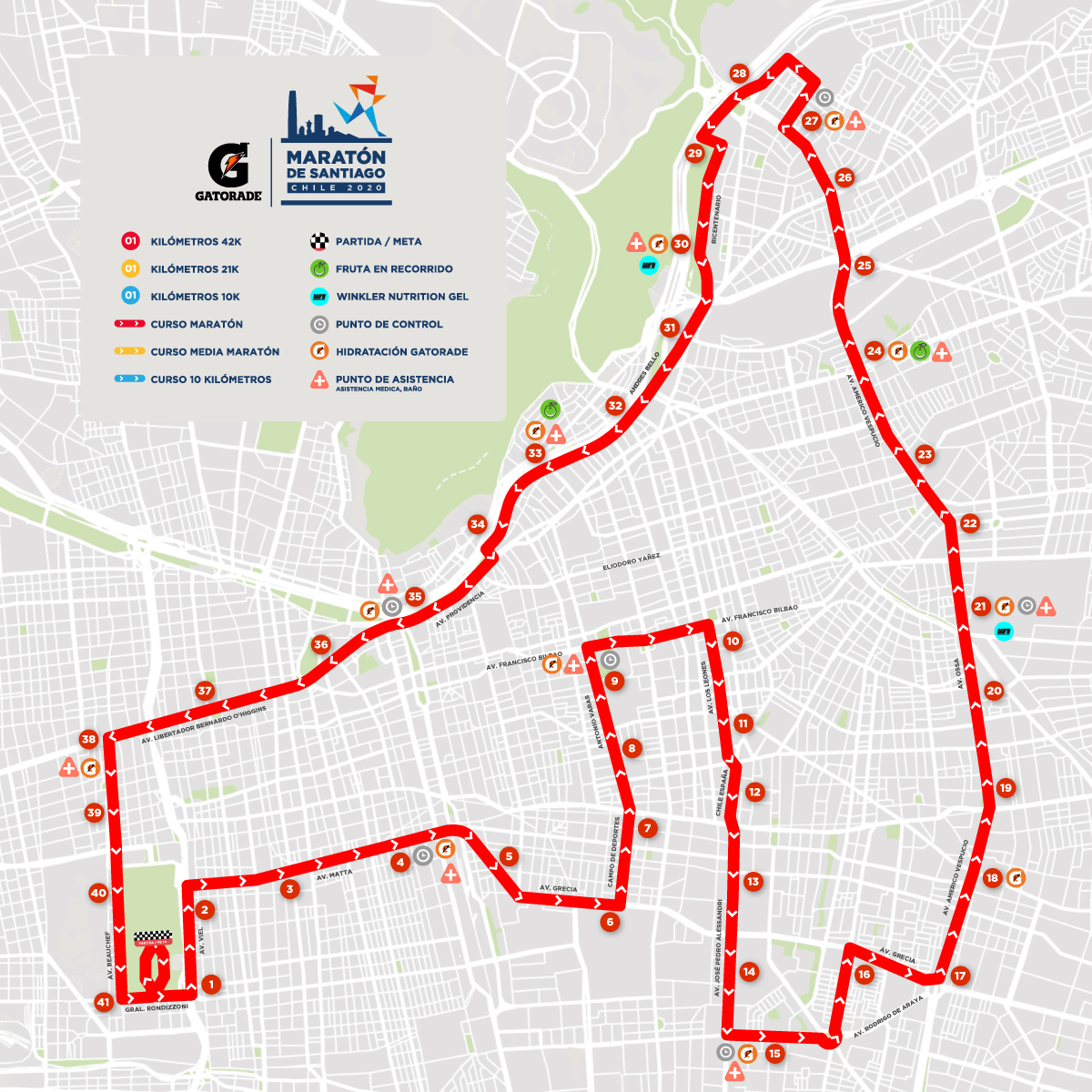Recorrido 42K Maratón de Santiago.