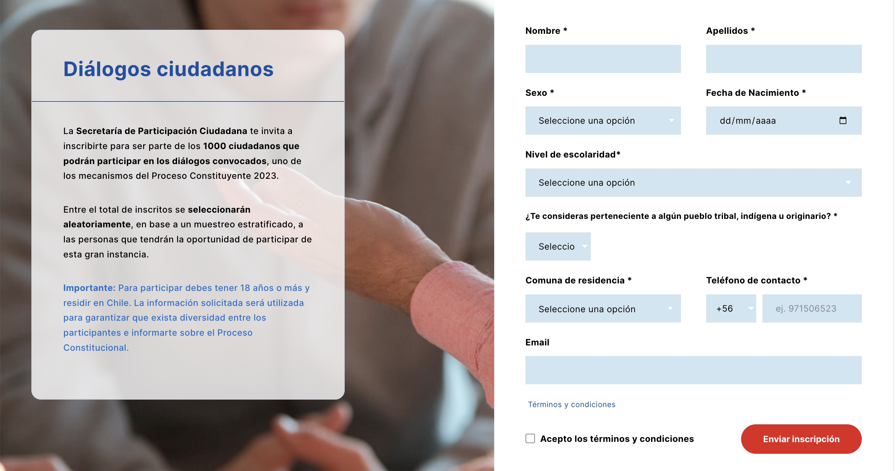 Captura de pantalla de la web de diálogos ciudadanos.