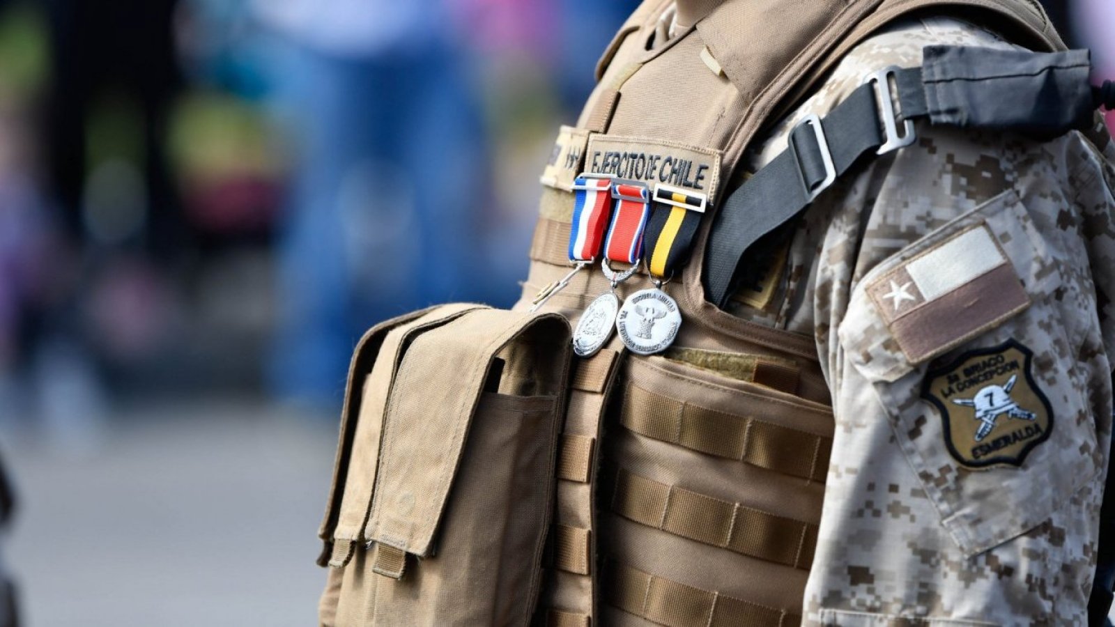 Torso de miembro del Ejército con medallas.