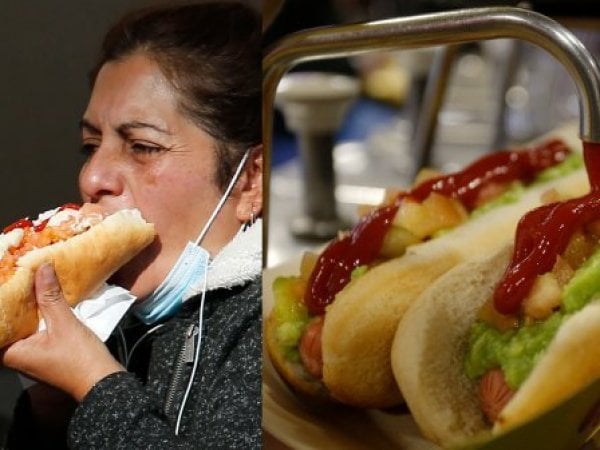 Mujer comiendo completo.