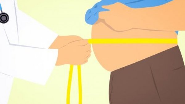 Gráfica de un doctor midiendo la cintura de una persona.