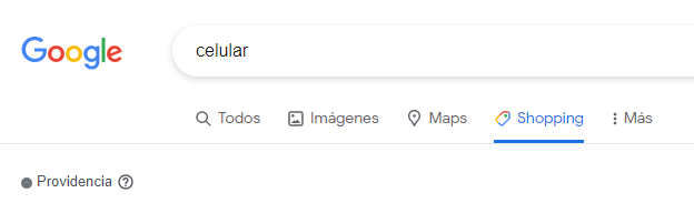 Captura de pantalla de la opción Shopping de Google.