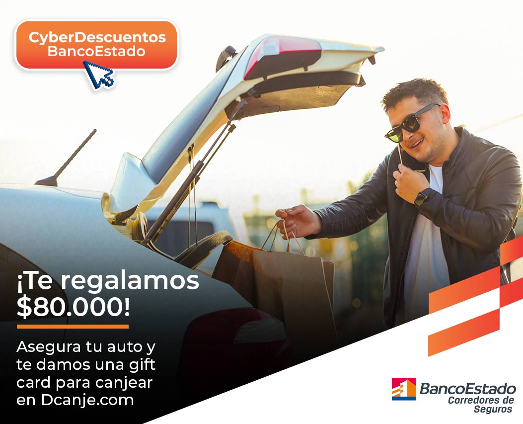 Afiche de BancoEstado sobre regalo de 80 mil con seguro automotriz