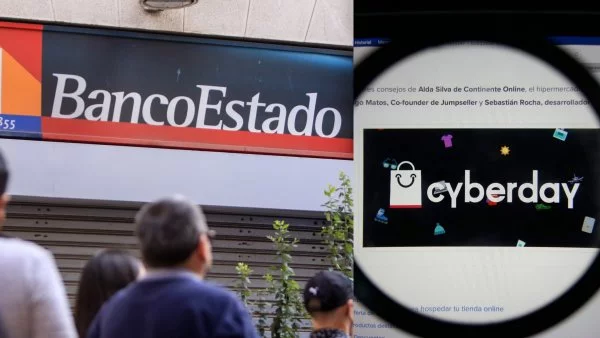 Sucursal de BancoEstado y página web del CyberDay