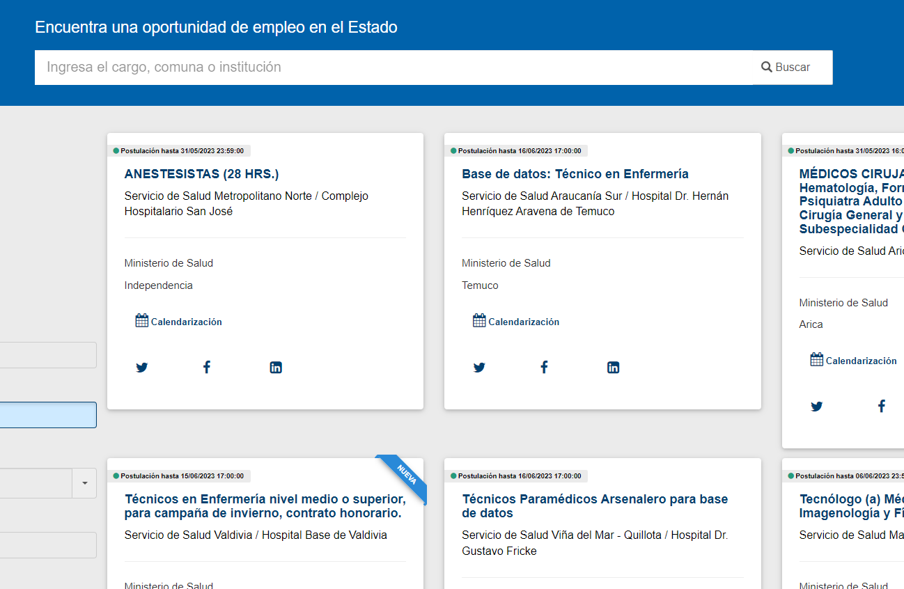 Captura de opciones laborales en Empleos Públicos.