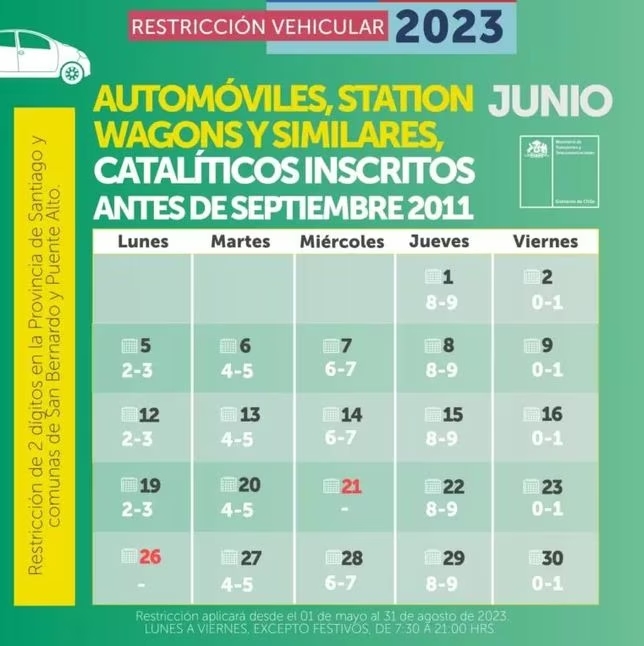 Calendario restricción vehicular