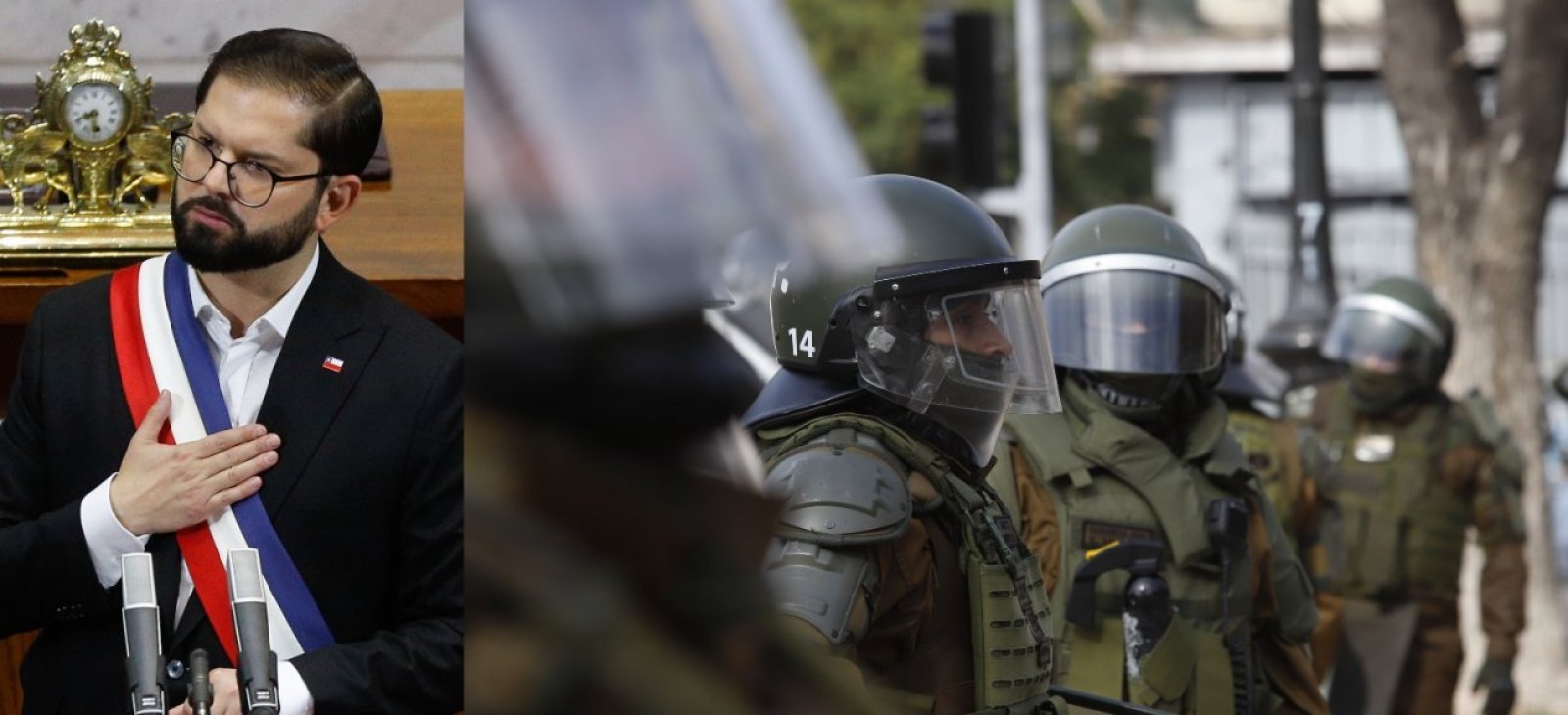 Presidente Gabriel Boric y también carabineros en la fotografía.
