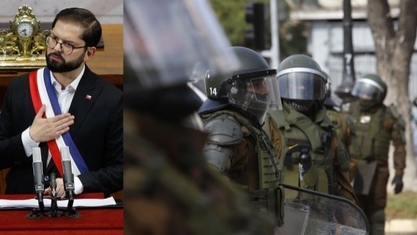 Presidente Gabriel Boric y también carabineros en la fotografía.